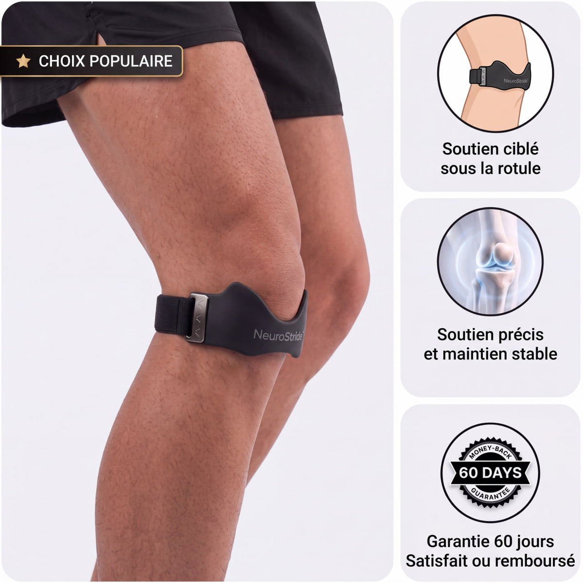 Sangle rotulienne NeuroStride™ – Soutien ajustable pour le genou